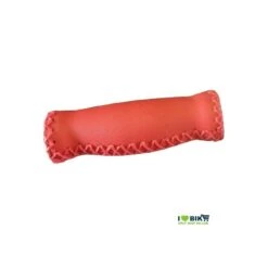 Coppia Manopole In Pelle Con Impunture Vintage, Colore Rosso, Lunghezza 127 Mm Con Forma Ergonomica