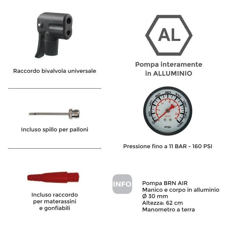 Pompe BRN AIR Con Manometro Silver Online Shop 2 Pompe BRN AIR Con Manometro Silver Online Shop - immagine 2