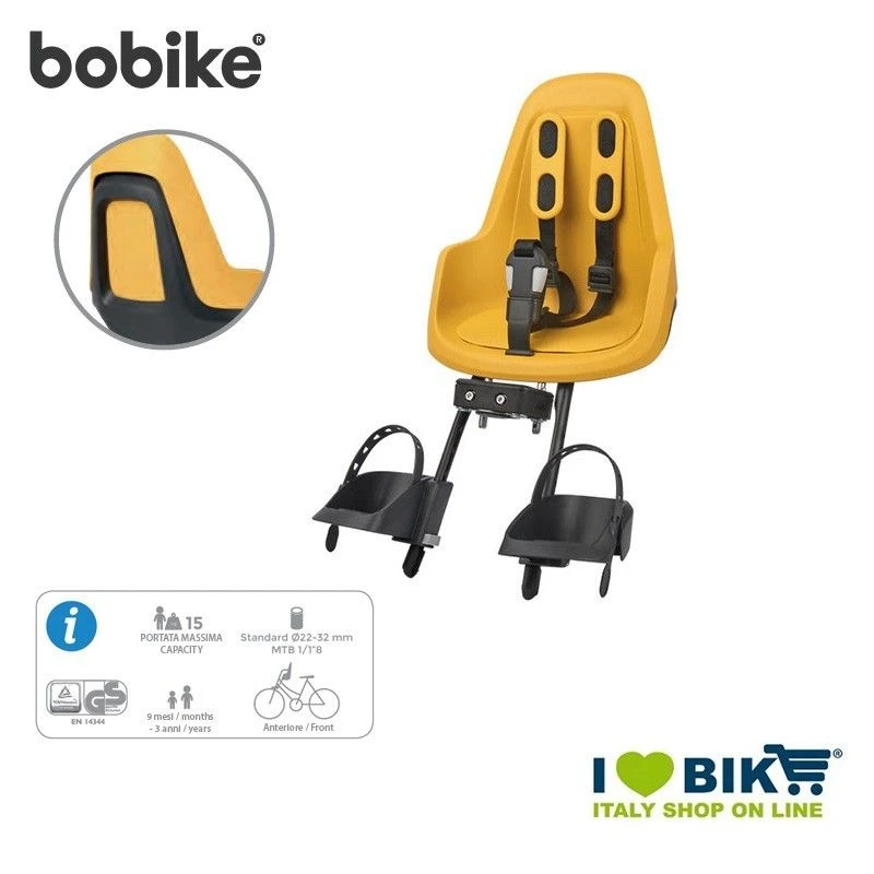 Seggiolino Bici Bobike MINI ONE Anteriore, Giallo 1 Seggiolino Bici Bobike MINI ONE Anteriore, Giallo